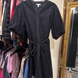 Nine West- Black Eyelet Dress with Puff Sleeves